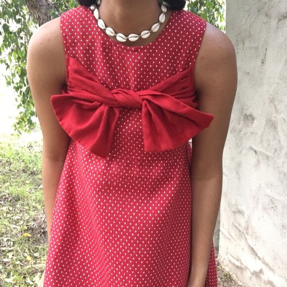 Red polka dot dress with bow/ Thanksgiving and Christmas Dress - Picture 3 of 8